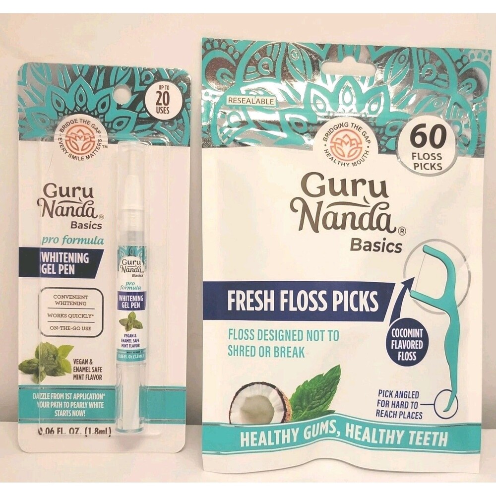 Guru Nanda Basics Pro Formula Whitening Gel Pen & 60 Fresh Floss Picks Pack